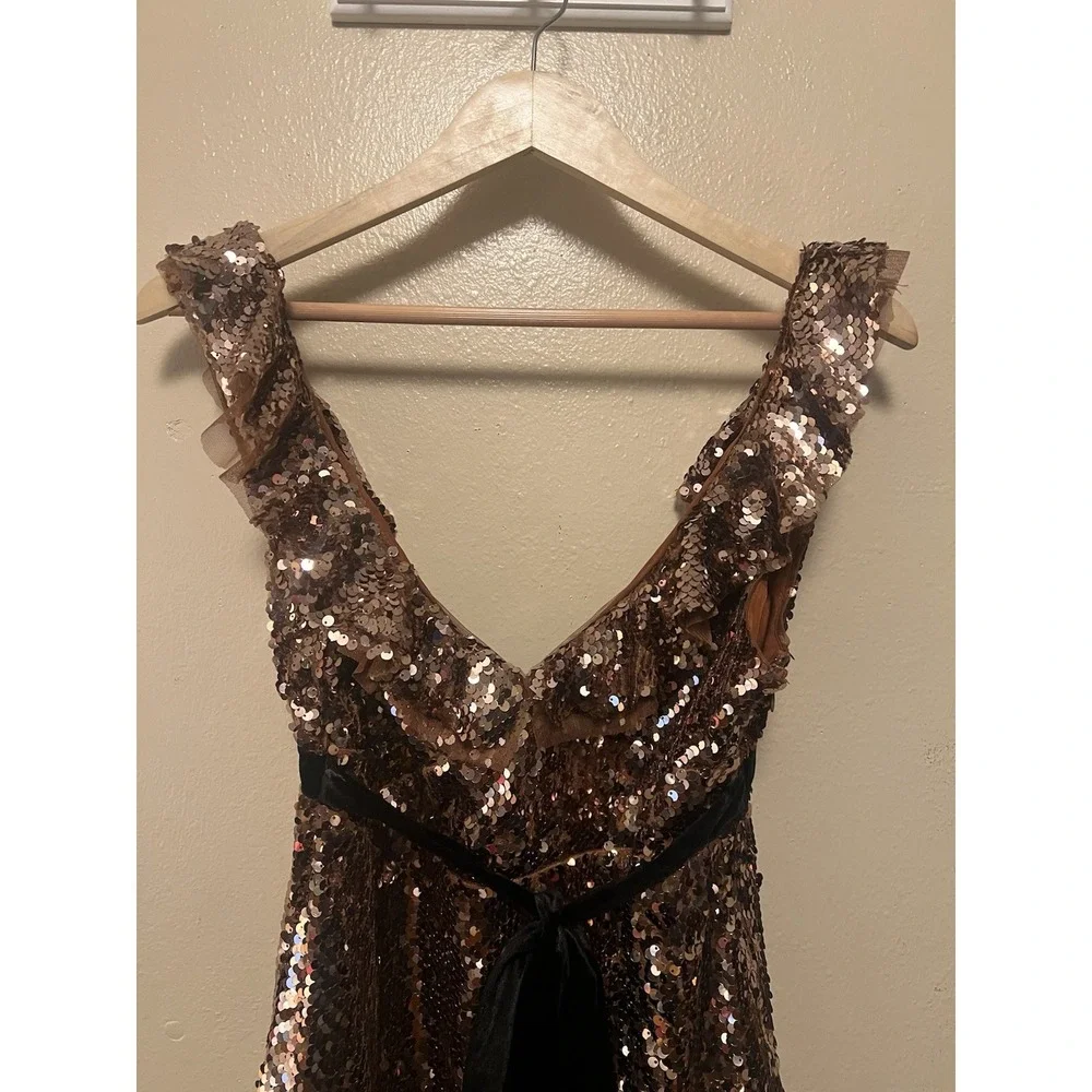 Anthropologie Free People Siren Sequin Mini Dress Lined Cocktail‎ Party Bronze 4